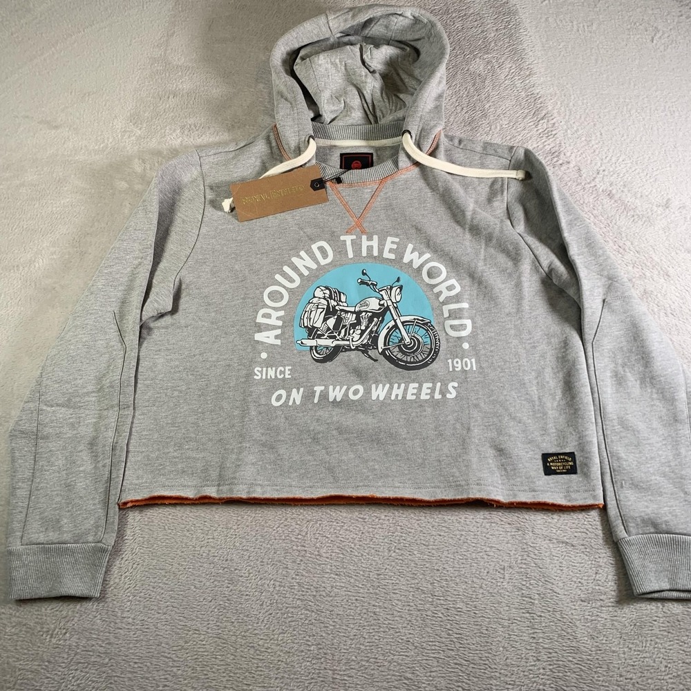 Royal‎ Enfield Hoodie Womens 2XL Gray Pullover Fleece Sweatshirt Motorcycle NEW